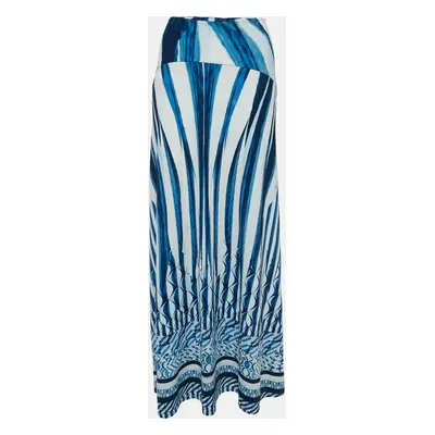 Roberto Cavalli Blue Abstract Stripe Printed Jersey Maxi Skirt