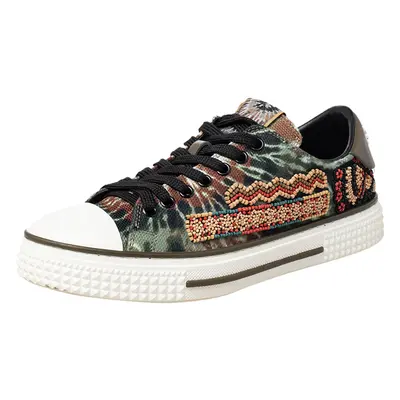 Valentino Multicolor Canvas And Rubber Cap Toe Embellished Low Top Sneakers Size