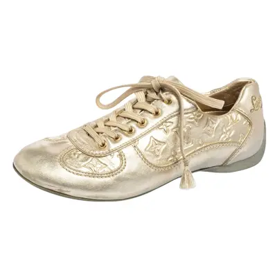 Louis Vuitton Metallic Gold Monogram Embossed Leather Trainers Sneakers Size