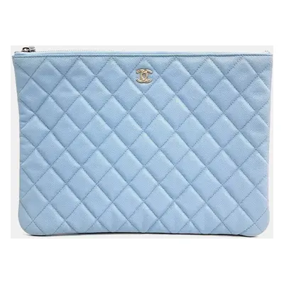 Chanel Blue Leather Quilted Medium Cosmetic Case