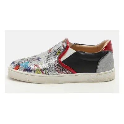 Christian Louboutin Multicolor Graffiti Sequins and Leather Slip On Sneakers Size