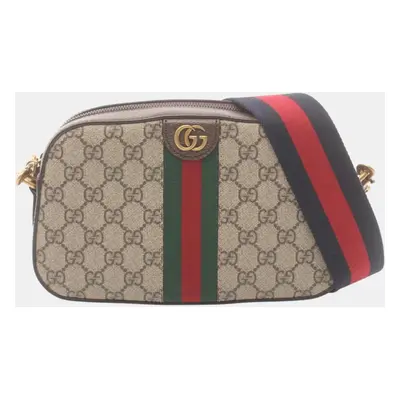 Gucci Beige Brown Multicolor Coated Canvas Leather Ophidia GG Supreme Small Crossbody Bag