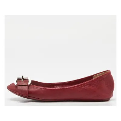 Dior Red Leather Buckle Ballet Flats Size