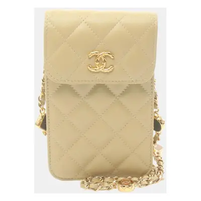 Chanel Beige Lambskin Matelasse Phone Holder Shoulder Bag