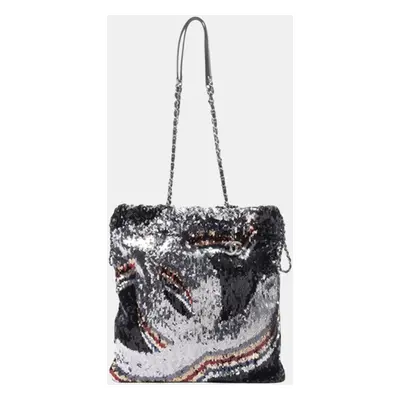 Chanel Silver CC Sequin Drawstring Tote