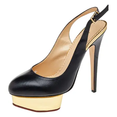 Charlotte Olympia Black Leather Dolly Platform Slingback Pumps Size 38.5