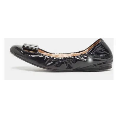 Prada Sport Black Patent Leather Bow Scrunch Ballet Flats Size 36.5