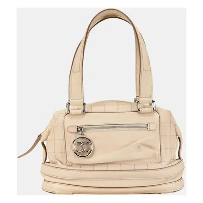 Chanel Beige Goatskin Square Stitch Essential Bowler