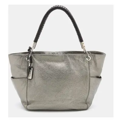 Michael Kors Metallic Silver/Black Leather Skorpio Tote