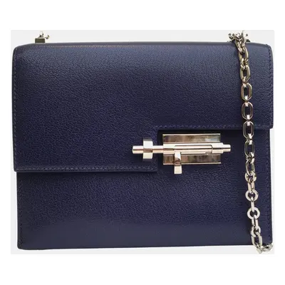 Hermes Bleu Saphir Chevre Mysore Verrou Mini Bag