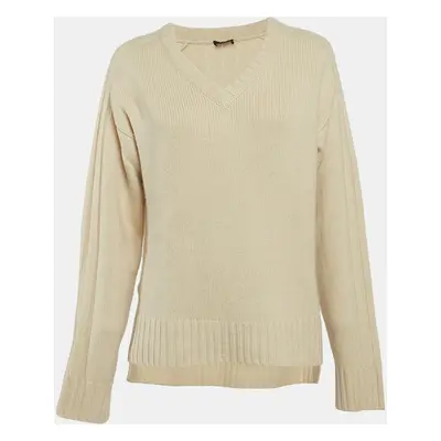 Joseph Ivory White Cashmere Knit V-Neck Sweater