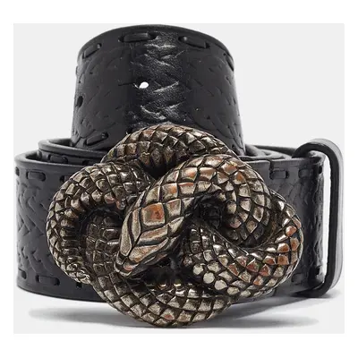 Roberto Cavalli Black Leather Snake Buckle Belt 110CM