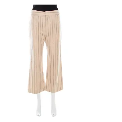 Isabel Marant Beige Striped Linen and Wool Flared Keroan Cropped Pants