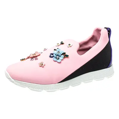 Dolce & Gabbana Pink Neoprene Embellished Slip On Sneakers Size