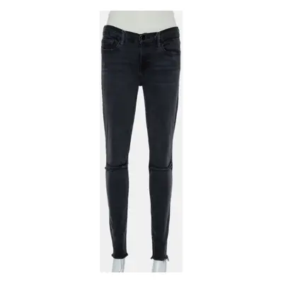 Frame Black Faded Denim Le Skinny de Jeanne Distressed Jeans