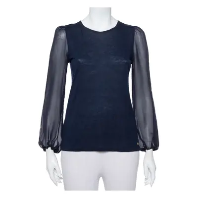 CH Carolina Herrera Navy Blue Wool & Silk Top