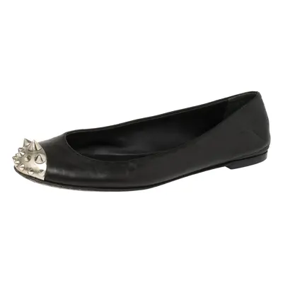 Giuseppe Zanotti Black Leather Malika Spiked Cap Toe Ballet Flats Size 38.5