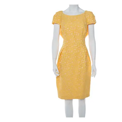 CH Carolina Herrera Yellow Floral Jacquard Sheath Dress