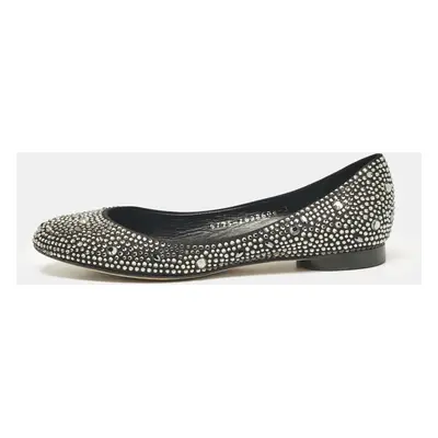 Gina Black Crystal Embellished Satin Ballet Flats Size