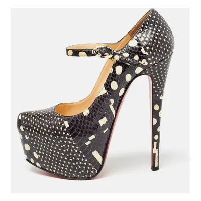 Christian Louboutin Black/White Printed Snakeskin Lady Daf Pumps Size