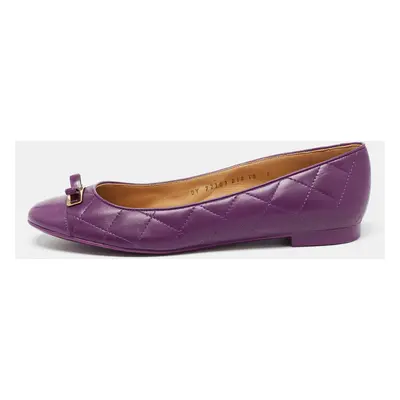 Salvatore Ferragamo Purple Quilted Patent and Leather Bow Ballet Flats Size 40.5