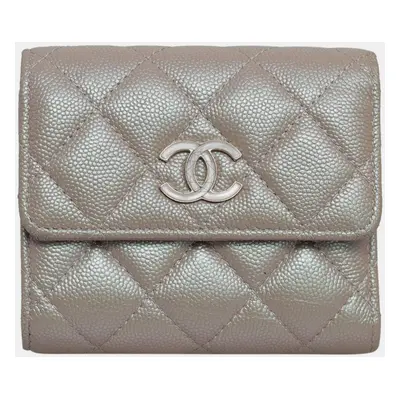 Chanel Beige Irridescent Caviar Tri-Fold Wallet