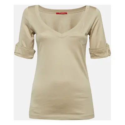 Prada Brown Cotton Knit V-Neck t-Shirt