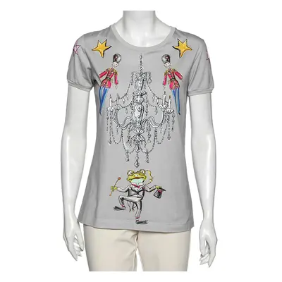 Dolce & Gabbana Grey Printed Cotton Crew Neck Short Sleeve Top