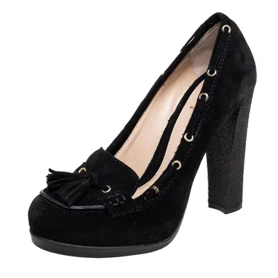 Fendi Black Suede Tassel Detail Loafer Pumps Size