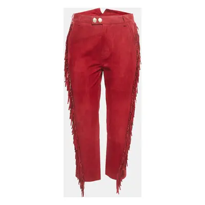 Zadig & Voltaire Red Suede Fringed Trousers