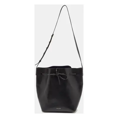 Mansur Gavriel Black Glossy Leather Drawstring Bucket Bag