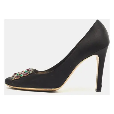 Louis Vuitton Black Satin Crystal Embellished Square Toe Pumps Size