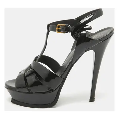 Saint Laurent Black Patent Tribute Ankle Strap Sandals Size