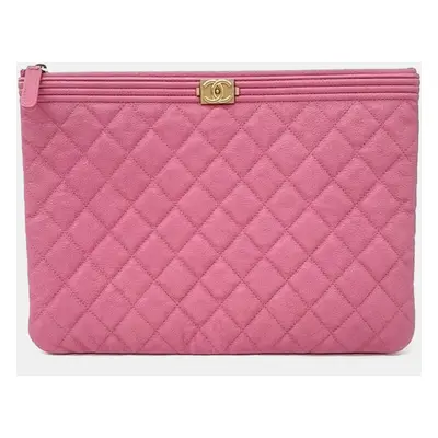 Chanel Pink Caviar Leather Medium Boy Clutch Bag