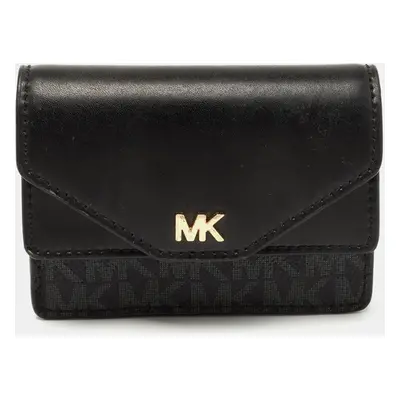 Michael Kors Black/Grey Signature Coated Canvas and Leather Card Case