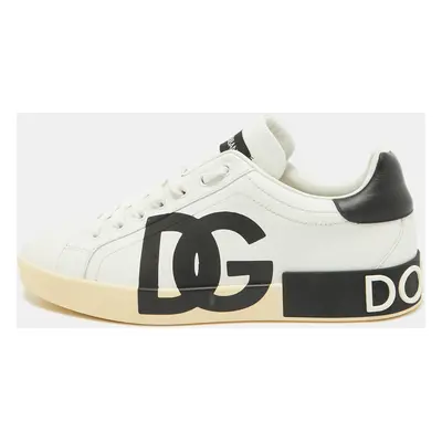 Dolce and Gabbana White/Blue Leather Portofino Royal Sneakers Size