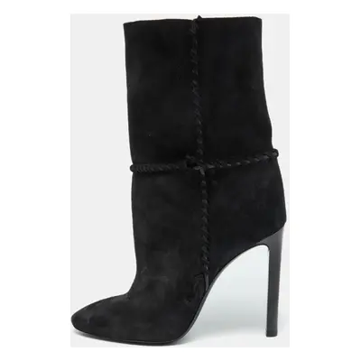 Saint Laurent Black Suede Mid Calf Boots Size 39.5