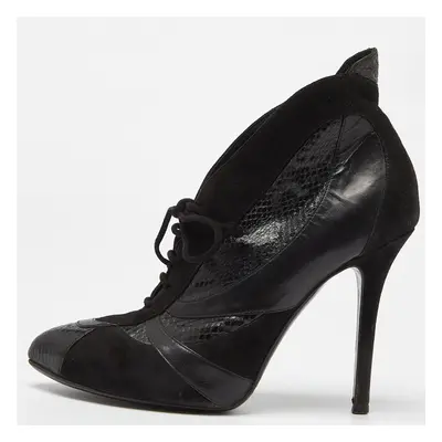 Dolce & Gabbana Black Suede and Python Lace Up Ankle Boots Size