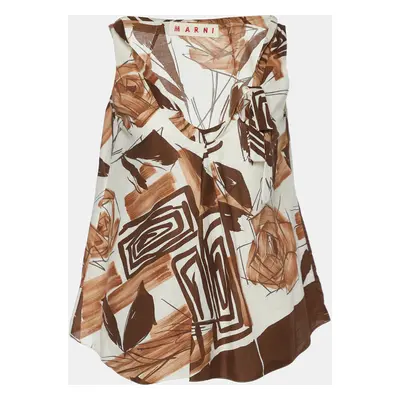 Marni Brown/Cream Cotton Abstract Print Sleeveless Top