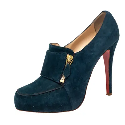 Christian Louboutin Teal Blue Suede Loafer Booties Size