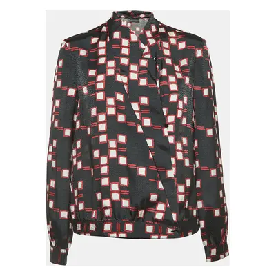 Emporio Armani Black Geometric Print Synthetic Long Sleeve Blouse