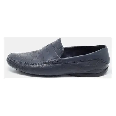 Gucci Navy Blue Leather Penny Slip On Loafers Size 42.5