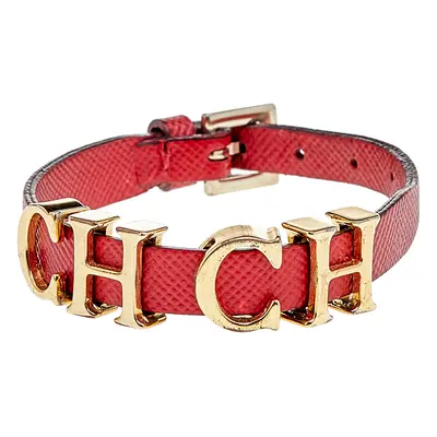 CH Carolina Herrera Red Leather Logo Charm Wrap Bracelet