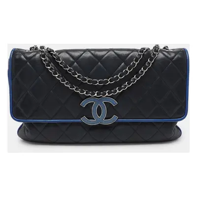 Chanel Navy Blue Quilted Leather Divine Flap Bag