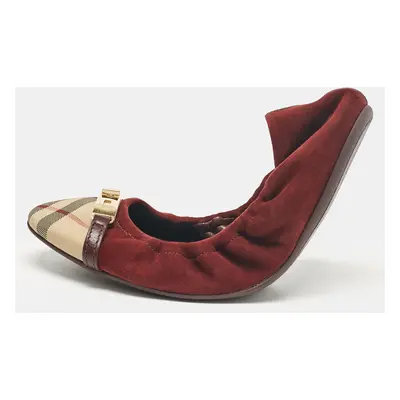 Burberry Burgundy Suede and Canvas Ballet Flats Size