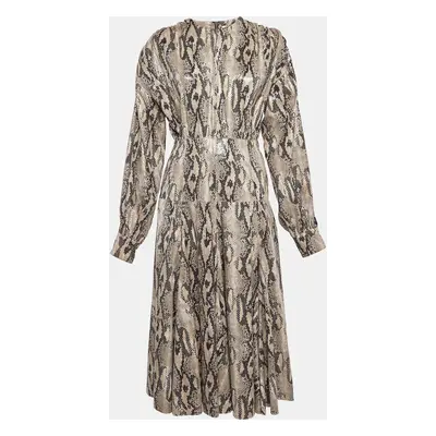 MSGM Brown Python Skin Pattern Faux Leather Midi Dress