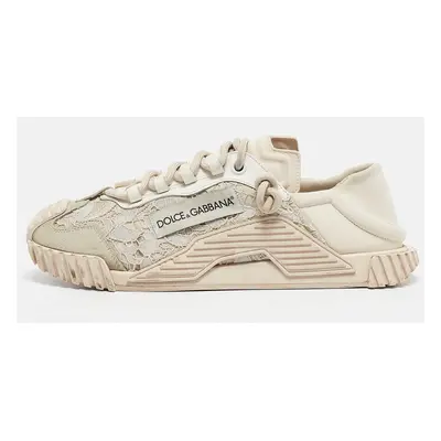 Dolce & Gabbana Cream/Pink Lace and Neoprene NS1 Sneakers Size