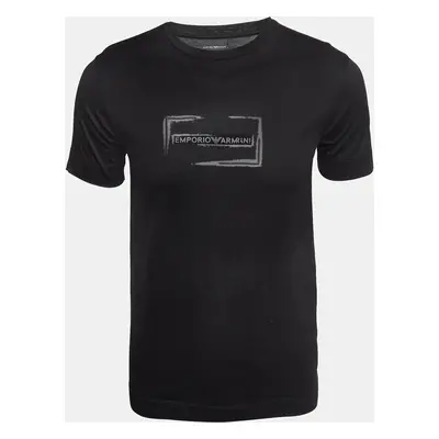 Emporio Armani Black Logo Printed Cotton Knit Crew Neck T-Shirt