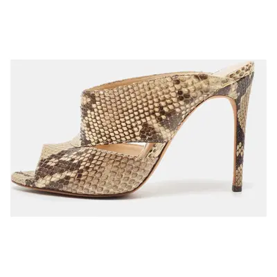 Alexandre Birman Beige/Brown Python Leather Mules Size