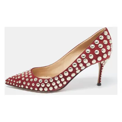 Sergio Rossi Burgundy Suede Embellished Pointed Toe Pumps Size 35.5